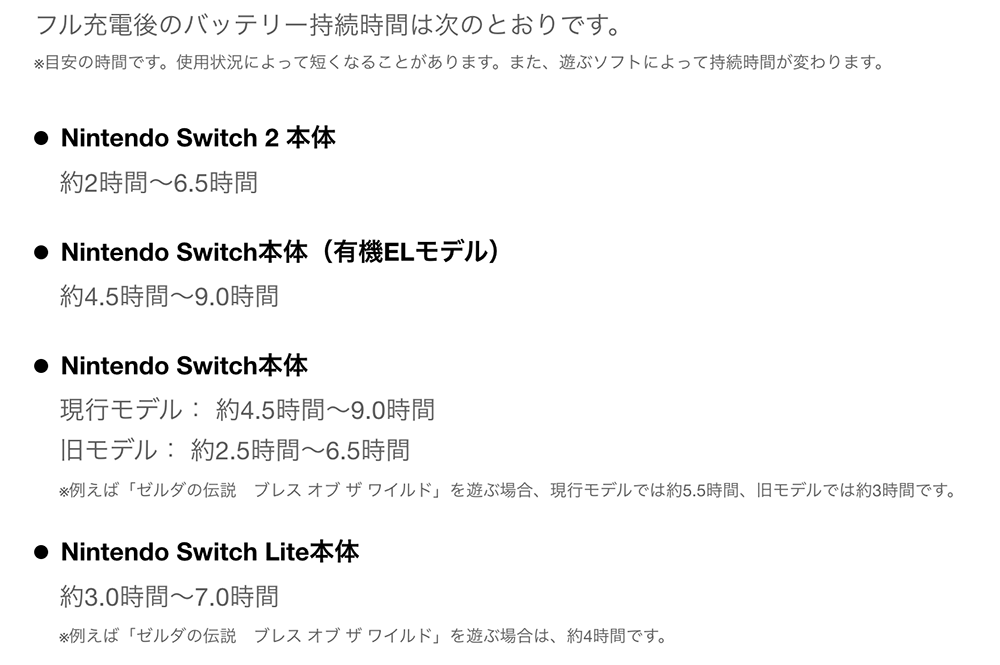 Switch2のバッテリー持続時間