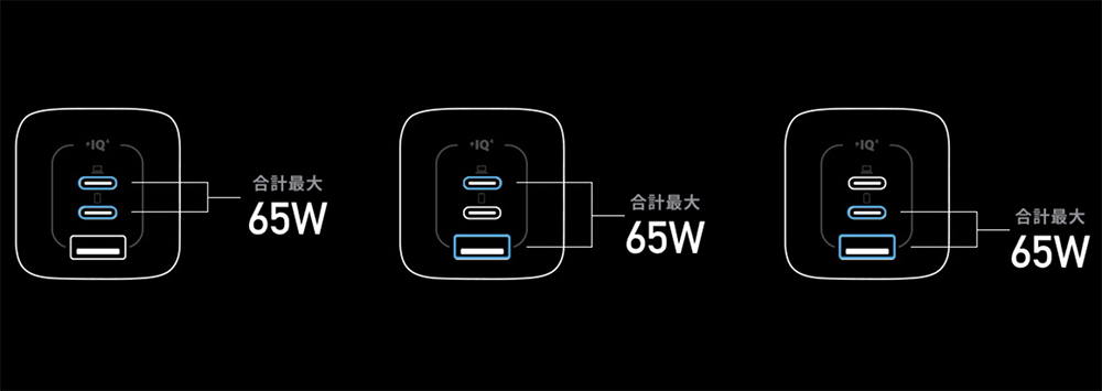 Anker 67W充電器の2ポート同時仕様時の出力